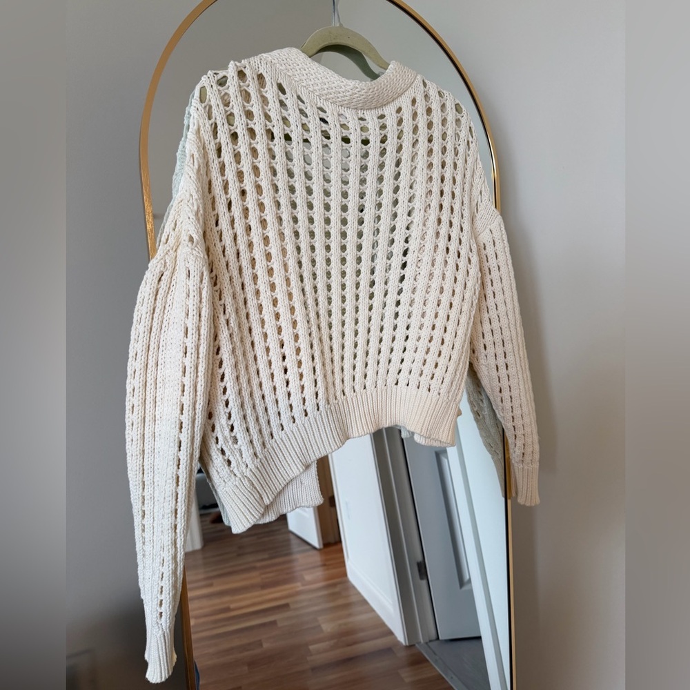 Steve Madden Cream V-Neck Button Front Open-Knit Sweater - Picture 12 of 14